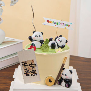 Happy Birthday Panda Theme Cartoon Cake Decoration Giant Panda Ornament Horizontal Banner Festive Celebration Supplies