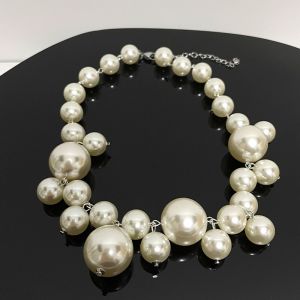 Elegant Imitation Pearl Womens Necklace Big Pearls Beads Choker Necklaces Party Wedding Bride Necklace Jewelry Gifts K0
