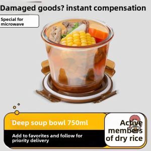 gumahus | Sealed Large Capacity Teal Glass Microwave Safe Soup Bowl