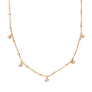 E.B.belle Elegant 5 Round Zircon Thin Chain Clavicle necklace Feast 18K Gold Plated stainless steel womens jewelry Decoration