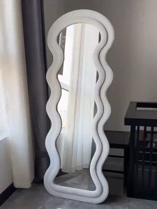 Full Body Mirror Nordic Full Body Mirror With Stand Floor Mirror Dressing Mirror Home Mirror For Beauty Girl Wave Mirror Bedroom Cream Style Fitting Dressing Mirror 160cm/170cm