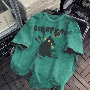 SUOSHE | Japanese Retro Large Size Cartoon Cat Printed Short Sleeve T-Shirts