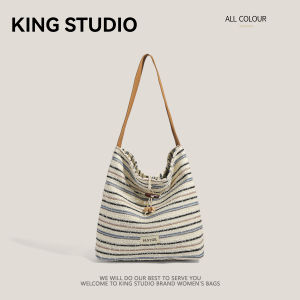 Large Capacity Stripe Canvas Handbag Womens 2025 New Embroidery Commuter Single Shoulder Underarm Bag Casual Tote Bag