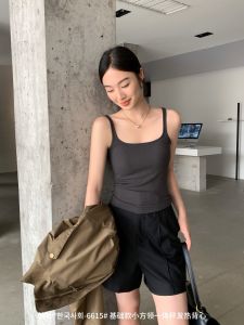 Summer Slim Fit Solid Color Backless Integrated Vest Strap Womens Base Shirt Inner Wear Cotton Blend Stretch Fabric