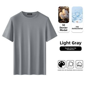 miiow | Pure White Ice Silk Cool Feeling Breathable Mens Short Sleeve T-Shirt Modal Fiber Cotton Elastic Fiber Summer New Arrival