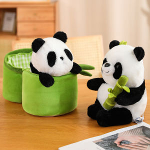 25CM Cute Animal National Treasure Giant Panda Doll Plush Toy Bamboo Shoot Bucket Storage Cute Panda Doll Children Pillow Toy