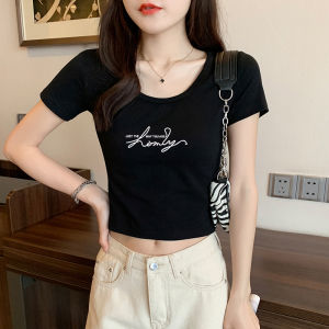 Short Sleeve T-shirt Black Crop Top High Waist Fitted Design