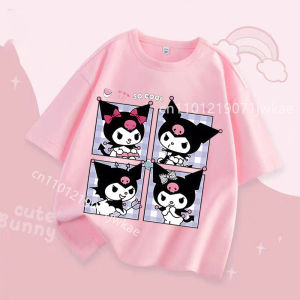 52TOYS | Kuromi Girl T Shirt Purple Cartoon Print Kids Tops Short Sleeve Tees Summer Breathable Cute Baby Casual Clothes Birthday Gifts