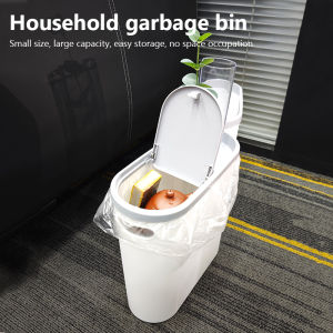 Household Trash Bin With Lid Press-Top Space Saving Bathroom Garbage Bin Kitchen Waste Can Living Room Creative Gap Trash Cans