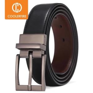 Business Dress Belts for Men Genuine Leather Belt Reversible Buckle Brown and Black Belt HQ110