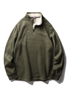 Áo Nỉ Nam Cổ Đứng Lót Lông Cừu Nửa Khóa Kéo Thường Ngày Mùa Xuân Thu Áo Khoác Ngoài Thoải Mái Phong Cách Mỹ Giản Dị