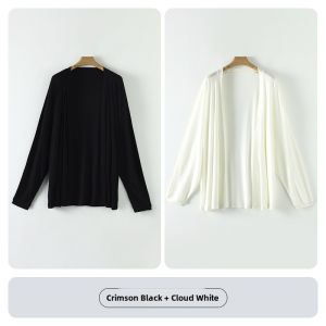 Miiow | Cat Lady Summer Long Sleeve Knitted Loose Fit Middler Length Rayon Silk Open Cardigan Womens Top Casual Elegant Style