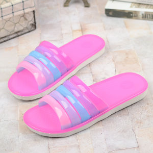 Color Matching Plastic Jelly Slippers for Girls Summer Crystal Rainbow Non Slip Bathroom Outwear Soft Bottom Deodorant Slippers for Women