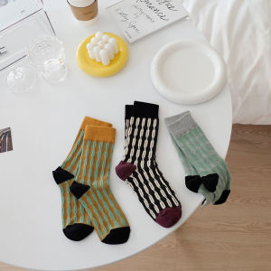 Retro Woven Flower Socks for Women Fall and Winter South Korea Ins Contrast Color Tube Socks Pure Cotton French Three-Dimensional Embossed Pattern Long Socks