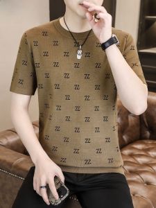 HENGYUANXIANG | Hengyuanxiang 2025 New Knitted Short Sleeve Mens T-Shirt Slim Fit Base Layer Shirt Spring Fashionable Casual Round Neck Top