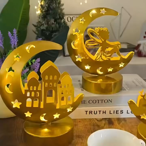 Solar Powered Crescent Moon Lamp Ramadan Eid Night Light Outdoor Garden Lantern Starry Table Desktop Decoration Lampu