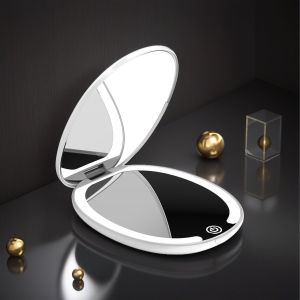 LED high-definition folding makeup mirror portable tri color light double-sided mirror 5x magnification portable makeup mirror