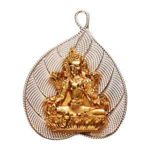 Tibetan Style Yellow God of Wealth Green Tara Manshu Bodhisattva Tilia Europaea Pendant Necklace Gold and Silver Plated Portable Brazen Buddha Tag
