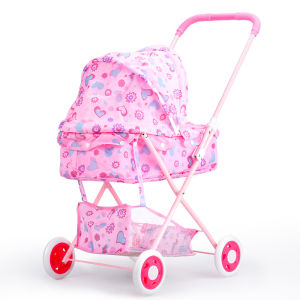 Simulated Princess Baby Stroller Toy for Pretend Play Foldable Metal Frame