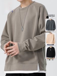 ROMON | Loose Fit Round Neck Sweatshirt Casual Long Sleeve T-Shirt For Men Solid Color Base Layer Shirt Fake Two-Piece Top Fashion Urban Style