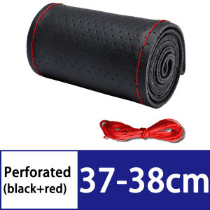 PINMOAP DIY Sew On Steering Wheel Cover Black Perforated Red Thread Comfort Grip Universal Car Interior Trim Accent Accessory