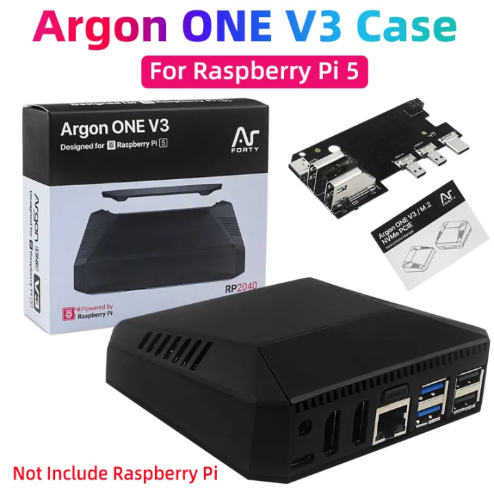 SHCHV | Raspberry Pi 5 Argon ONE V3 Case Aluminum Shell Bulit-in PWM Fan Full HDMI-compatible IR Power Switch IR Receiver for RPI 5 Pi5