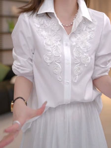 SHUAIYUE | French Lapel 3D White Flower Female Shirt Loosely Fitting