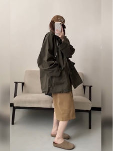 เสื้อแจ็คเก็ตคาร์ดิแกนแบบหลวมๆ ลำลอง คอกลม แจ็คเก็ตแบบสวมหัว ทรงหลวมๆ ลำลอง สไตล์ย้อนยุค เสื้อคลุมกันหนาวสำหรับผู้หญิง