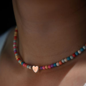 Colorful 4MM Stone Fritillary Heart Choker Fashion Multicolor Necklace for Women Y2K New Daily Jewelry Accessories