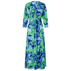 MY TENO | Elegant French Blue Floral Print Long Dress Slimming Bell Bottom Skirt Midi Dress Vacation Style My Tenno Polyester Spandex