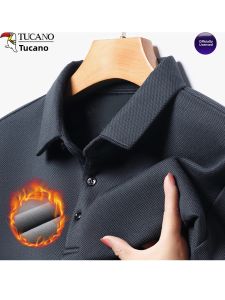 Thickened Fleece Long Sleeve Polo Shirt Stand Collar Casual Fashionable Autumn Winter Middle-aged Mens T-shirt Business Casual