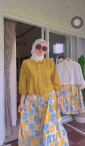 ONE SET ROK FLOWER RAYON MIX CRINKLE AIRFLOW/setelan wanita terbaru 2023 baju setelan wanita terbaru