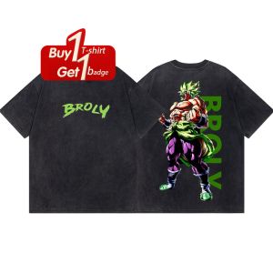 Bandai | Summer 2025 Dragon Ball Broly Graphic T-shirt Man Y2k Clothes Vintage Washed Oversized Short Sleeved Tee Casual Gym Clothing Top