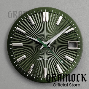 GRAMOCK 29mm Red Cocktail Folding Fan Vertical Stripes Watch Dial Hand Set Fit NH35 NH36 Watch Dial Replacement Accessories Part