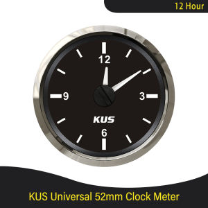 KUS 52mm 2Inch Car Boat Motorcycle Universal Clock Meter Clock Gauge 12-Hour with Red Backlight