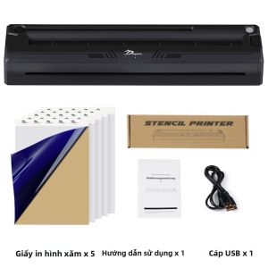Máy In Stencil Hình Xăm Nhiệt Siêu Nhỏ Gọn Di Động A4 Máy Truyền Không Dây Tương Thích Với Điện Thoại & Máy Tính Màu Đen Độ Phân Giải 203DPI