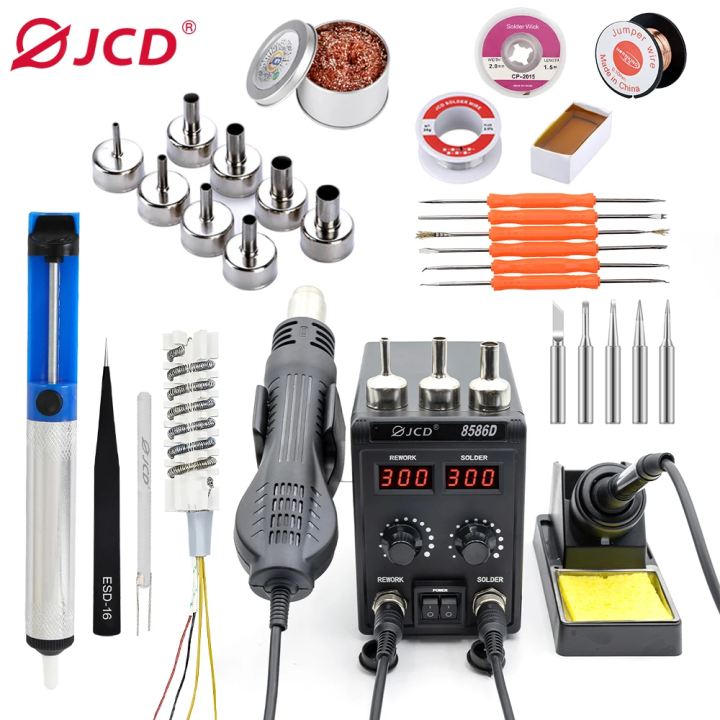 JCD 2 in 1 Soldering Station Digital Display SMD Rework Hot Air Gun ...