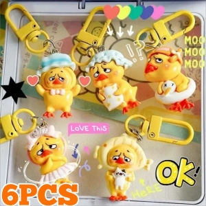 6PCS Cute Upsetduck Doll Keychain Kawaii Cartoon Resin Yellow Upset Duck Pendant Bag Backpack Charms Decoration Gift