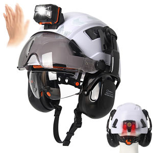 CE Construction Safety Helmet w/ Double Goggles Head Lamp Earmuffs Reflective stickers ANSI Sliding Breathable Engineer Hard Hat