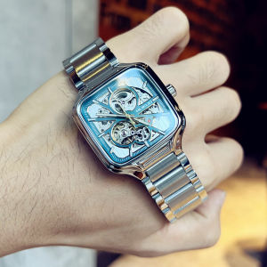 นาฬิกาข้อมือชาย 2024 แบบใหม่ นาฬิกาควอตซ์อัตโนมัติแบบมีโครง นาฬิกาข้อมือทหารพิเศษทรงสี่เหลี่ยม ดีไซน์ไฮเอนด์