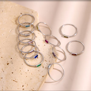 Stainless Steel Minimal Birthstone Stone Simple Tiny Rings Fashion Thin Dainty for Woman Party Trend Jewelry