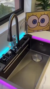 Kitchen Sink Lababo Stainless Set Double Waterfall Single Slot Digital Display Faucet Honeycomb sink