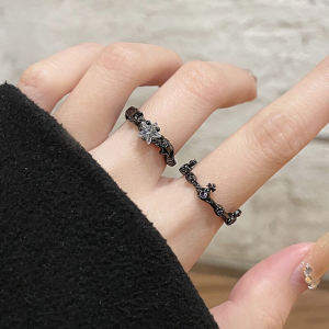 C.three Niche Dark Personalized Ring Black High-end Star Ring French Style Retro Open Ring