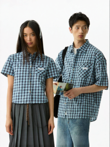 JNXS | Wild Infinite Korean Style Check Short Sleeve Casual Loose Short Shirt