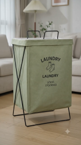 Storix Canvas Laundry Basket Foldable Storage Hamper with Lid Metal Frame Dirty Clothes Organizer Bin