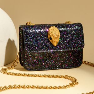 Women Glitter Quilted Chain Crossbody Bag Classic Eagle Head Turn Lock Mini Flap Shoulder Purse for Party