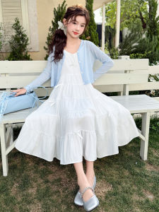 Girls Summer Princess Dress Set Sun Protection Two-Piece Outfit Cotton Blend Fabric Comfortable Breathable Cool Sensation Skirt