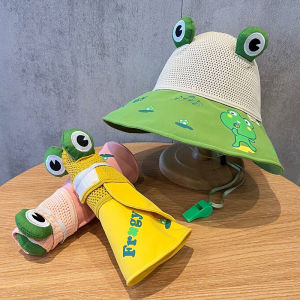 Childrens Sun Hat Summer Big Brim Baby Air Top Sunhat Boys and Girls UV Protection Frog Beach Sun Hat