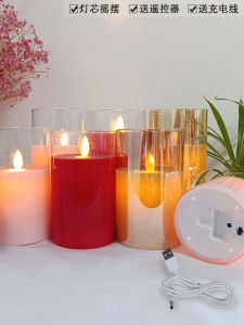 Charging Multi-Color Integrated Glass Electric Candle Lamp Flame Swing Romantic Home Ambience Light Wedding Ceremony Layout
