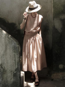 SHANGSHA | Elegant Youthful Summer Pink Vest Dress Set